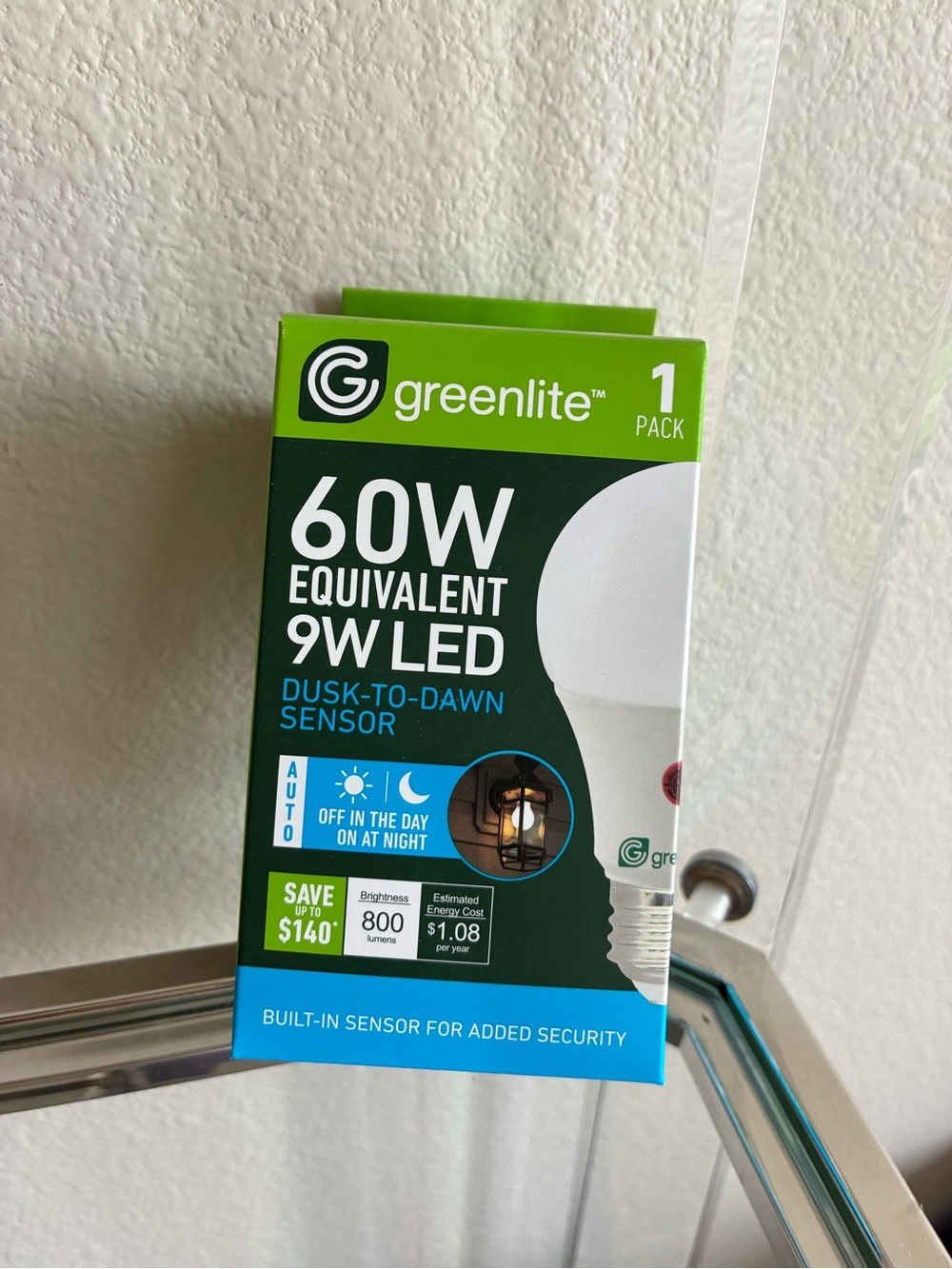 Greenlite 9W LED Dusk-to-Dawn Sensor Bulb | 60W Equivalent | New in Box